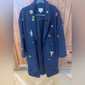 Cinq à Sept Navy Embellished Trench Coat
